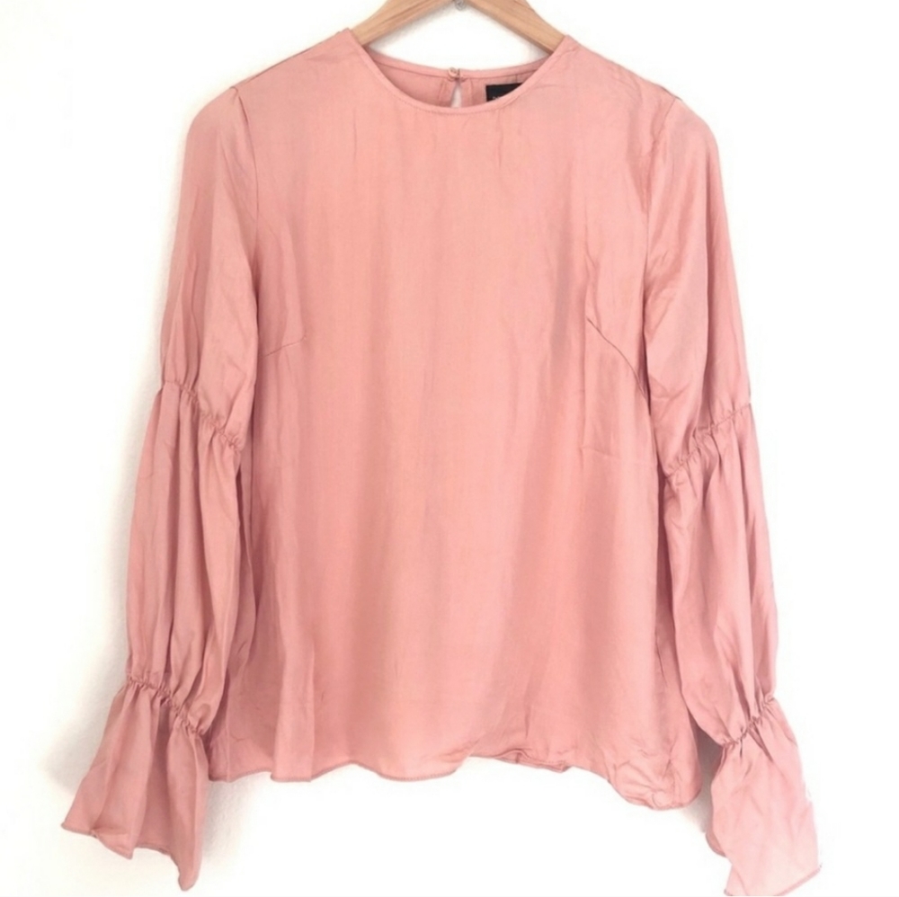 NWT Mustard Seed Peach Blouse Long Bell Sleeves
